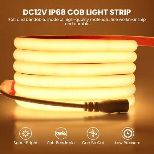 Miniatura 6 de KISUFU Tira de luces LED de neón COB de 12 V, IP68, impermeable, flexible, regulable, para el hogar, cocina, sala de estar, decoración de bricolaje