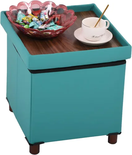 Miniatura 14 de Dorriss Banco otomano de almacenamiento para sala de estar, otomana de almacenamiento con bandeja, taburete para dormitorio, mesa de café, tapa