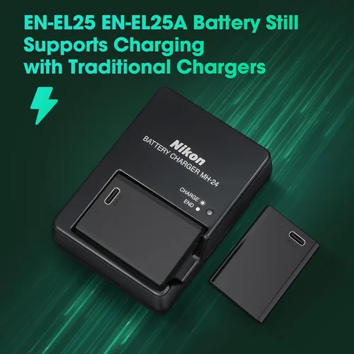 Miniatura 8 de FirstPower Batería EN-EL25 EN-EL25a, paquete de 2 unidades de 1600 mAh con carga rápida USB-C, compatible con Nikon ZFC, Z30, Z50 cámara y cargador