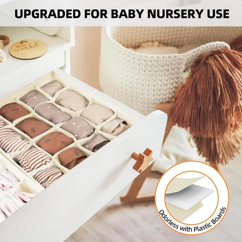 Miniatura 5 de Criusia Organizador de Cajones para Ropa de 6 Piezas - 90 Celdas Organizadores de Closet y Almacenamiento para Cuarto de Bebé - Organizador de Beige