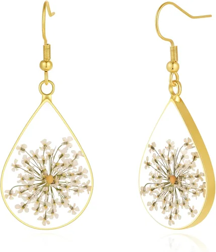 Miniatura 38 de Forget-Me-Not and Queen Anne's Lace Pressed Wildflower Earrings Pressed Flower Earrings Handmade Drop and Dangle Earrings Gift for Woman