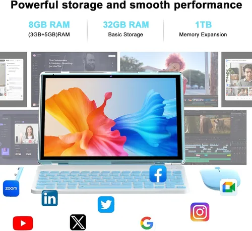 Miniatura 6 de Tablet Android 15 de 10 pulgadas con lápiz capacitivo para teclado, 8 GB de RAM 2 en 1 Tableta, incluye mouse y funda protectora, batería de 6000