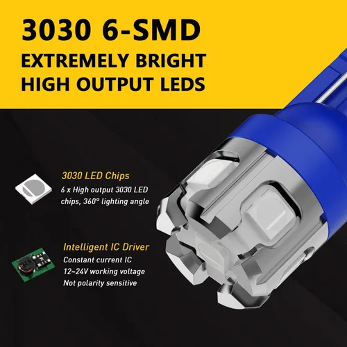 Miniatura 2 de PHINLION 194 - Foco de luz LED azul súper brillante, 168 2825 W5W T10, cuña 6-SMD, conjunto de chips 3030, focos LED de repuesto