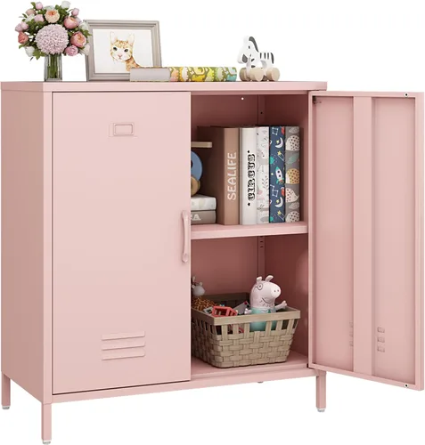 Miniatura 12 de Steehoom Armario de almacenamiento de metal con 2 puertas, armario de acero, aparador de buffet, mesa consola para oficina en casa