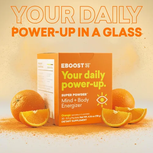 Miniatura 2 de EBOOST Super Powder - Mezcla de bebida – naranja de 0.2 onzas, paquete de 20 electrolitos energizantes de hidratación, 13 vitaminas y minerales, 110