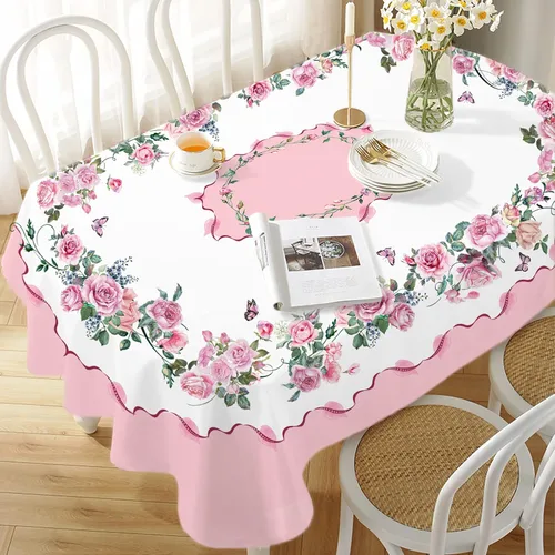 Miniatura 10 de Yighty Mantel ovalado de primavera y verano de 54 x 72 pulgadas, mantel de acuarela floral de primavera, mantel impermeable resistente a