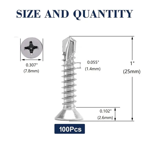 Miniatura 2 de Tornillos Tek de cabeza plana de acero inoxidable 410 tornillos Tek de cabeza plana #8 x 1 1 tornillos autorroscantes rápidos por SG TZH