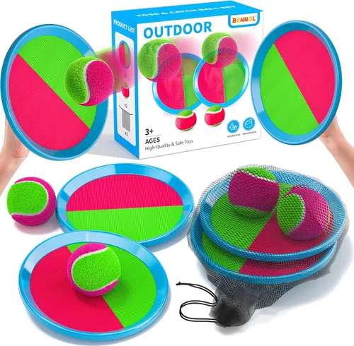 Bennol Juego de Pelota para Lanzar y Atrapar Juguetes al Aire Libre para Niños con 2 Paletas, 2 Pelotas y una Bolsa de Almacenamiento, Juegos al