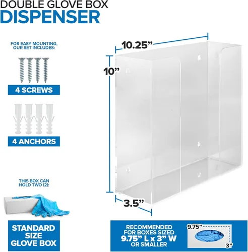 Miniatura 2 de Stock Your Home Dispensador doble de guantes acrílicos, estante para caja de pañuelos, soporte de pared para guantes, para cocina, armario
