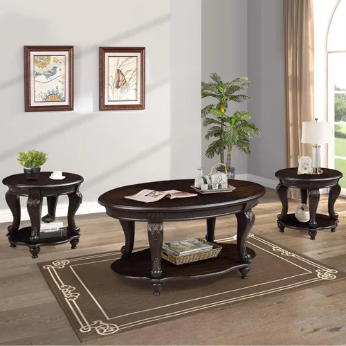 Miniatura 10 de Mesa de café ovalada de madera para sala de estar, mesa de café de dos niveles de madera maciza con estante de almacenamiento abierto, mesa