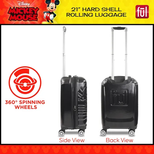 Miniatura 3 de FUL Disney Mickey Mouse - Maleta rígida moldeada con ruedas giratorias, Negro -, Disney Mickey Mouse - Maleta con ruedas moldeada, carcasa rígida