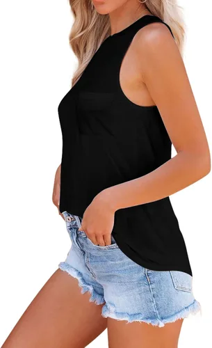 Miniatura 2 de BESFLY Camiseta sin mangas para mujer, cuello redondo, ajuste holgado, ligera, con bolsillo