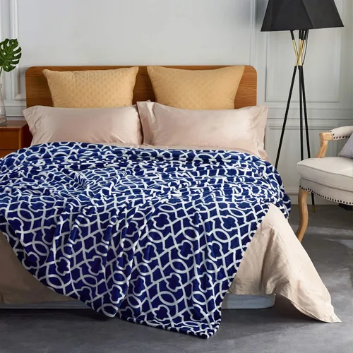 Miniatura 3 de JML Manta de felpa de 10.58 oz/m², súper suave y cálida, manta de forro polar de franela para sofá y sofá (azul marino corona, Queen)