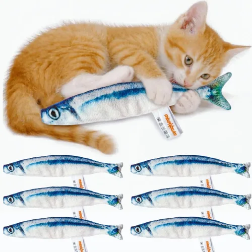 miwoowim 6 piezas de juguete de pez para gatos, suave y duradero, juguete con hierba gatera en el interior, juguetes para ejercicios de gatitos en