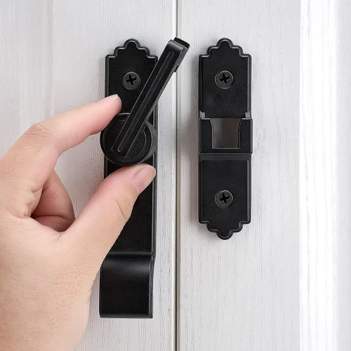Miniatura 6 de 3 paquetes de cerraduras y pestillos negros de 180 grados, pestillo de puerta corrediza abatible con asa, pestillos de puerta pesados, cerradura