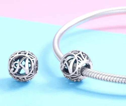 Miniatura 2 de RUKYF Dijes de letras de plata de ley 925 con inicial de la A a la Z para pulseras, collares, cuentas del alfabeto de circonita cúbica, regalos