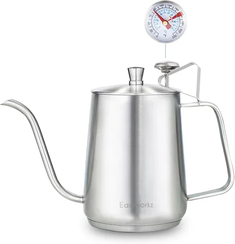 Miniatura 9 de Easyworkz Gage - Hervidor de café de cuello de cisne de 20 onzas con termómetro de acero inoxidable con boquilla larga y estrecha Negro