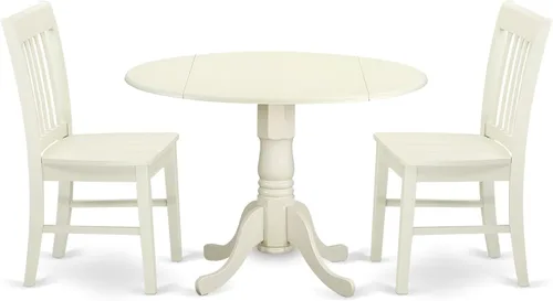 Miniatura 8 de East West Furniture DLNO3-BCH-W Juego de mesa de comedor de 3 piezas contiene una mesa de comedor redonda con gotas y 2 sillas de asiento de madera