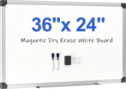 Pizarra magnética de borrado en seco de 36 x 24 pulgadas para pared, pizarra blanca para escuela, aula, estudio y oficina en casa, marco de aluminio