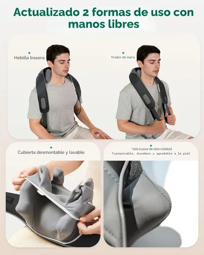 Miniatura 5 de Snailax Masajeador de Cuello para Alivio del Dolor de Tejido Profundo, Masaje de Cuello con Calor, Masajeador Inalámbrico para Dolor de Espalda