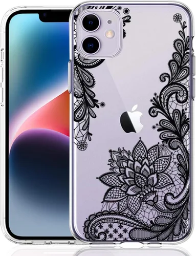 Compatible con iPhone 11, funda transparente con flores florales a prueba de golpes, parte trasera dura, delgada, bonita funda transparente para