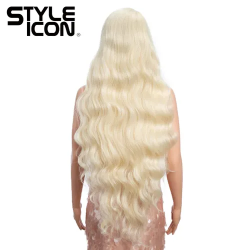 Miniatura 5 de Style Icon Pelucas de encaje frontal de 36 pulgadas, peluca ondulada súper larga, color blanco dorado con abuelitos, densidad del 130 %, peluca 613
