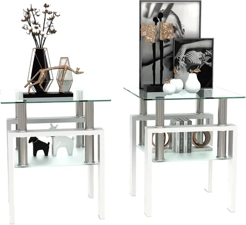 Miniatura 8 de ODUSE-DAILY Morden Design - Mesa auxiliar rectangular de cristal para sala de estar, con patas de metal negro, vidrio templado transparente