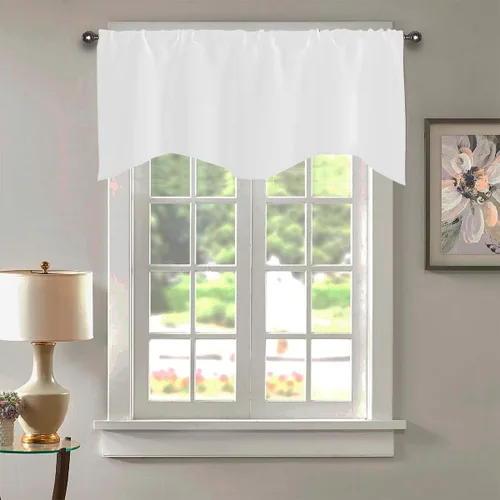 Miniatura 3 de Cenefa Blanco Puro Paquete de 2 - Cortinas de Liquidación para Sala de Estar, Baño y Dormitorio - Estilo Granja Festoneado, 18 Pulgadas de Largo