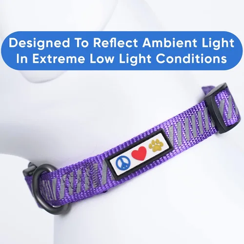 Miniatura 6 de Pawtitas - Collar reflectante para perro - Nombre y número de teléfono personalizados, ajustable para perros pequeños y cachorros - Morado Púrpura