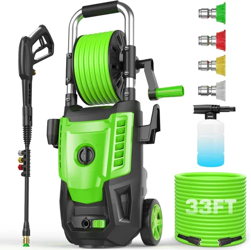 Lavadora a presión eléctrica de 4800 PSI, lavadora de alta potencia de 4.0 GPM con carrete de manguera de 33 pies, 4 puntas de pulverización y