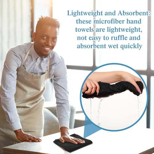 Miniatura 5 de Moukeren 72 unidades de toallas de mano negras para salón de microfibra absorbentes resistentes 16 x 27 toallas de mano para el cabello a granel
