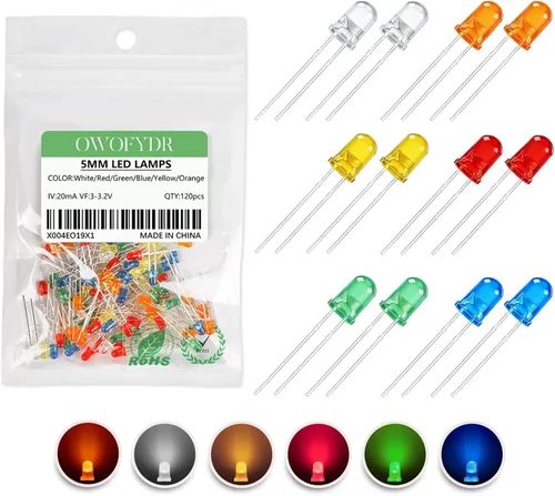 Miniatura 33 de 100 lámpara LED de diodo de luz blanca cálida de 5mm (Lente Transparente Redonda DC 3V 20mA) Bombilla de iluminación, componente electrónico, luz