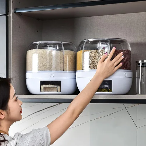 Miniatura 8 de TOPINCN Caja de almacenamiento separada de granos, almacenamiento de arroz a prueba de humedad para el hogar, soporte de arroz, dispensador