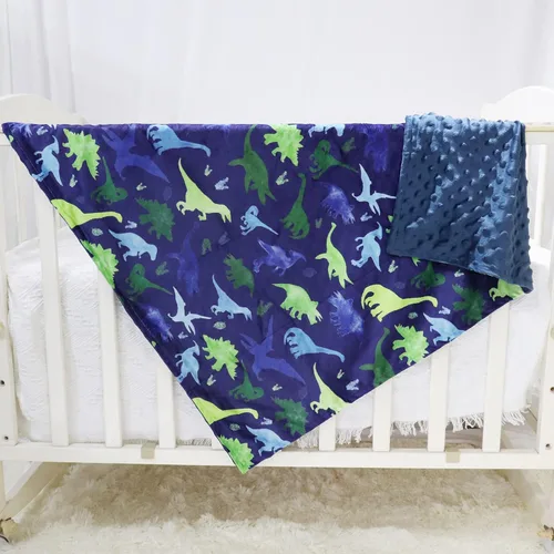 Manta para niños pequeños de dinosaurios de felpa súper suave con respaldo de puntos, impresa en multicolor Manta de dinosaurio para bebé