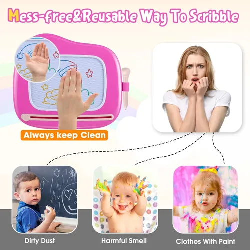 Miniatura 3 de Smasiagon Tablero Magnético de Dibujo para Niños Pequeños: Tablero de Garabatear Borrable para Casa, Viaje y Preescolar Juguete Divertido y Rosa
