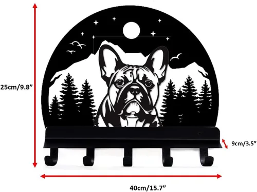 Miniatura 2 de Gancho de pared de bulldog francés con bandeja, correa y gancho para abrigo, regalo para amantes de los franceses, gancho y bandeja para estante