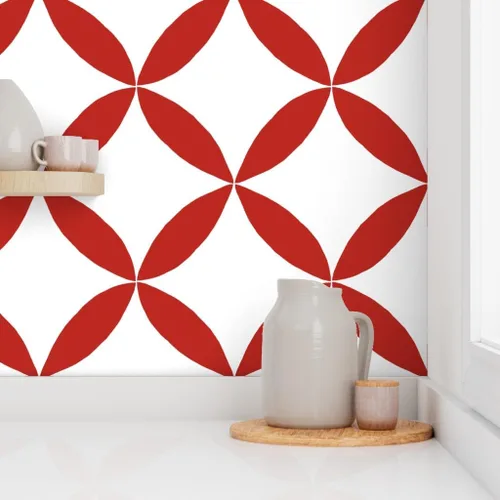 Miniatura 8 de Muestro de papel tapiz extraíble, círculo geométrico rojo, pétalos blancos, minimalista, floral, a gran escala, medio, cuatro pétalos, Scandi, casa