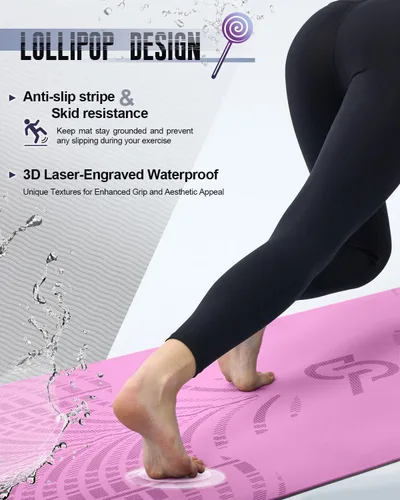 Miniatura 5 de LOLLIPOP Thick Yoga Mat, Non-Slip Exercise Mat for Yoga, Pilates, Stretching Fitness & Exercise Mat with Easy-Cinch Carrier Strap Piruletas de bruja