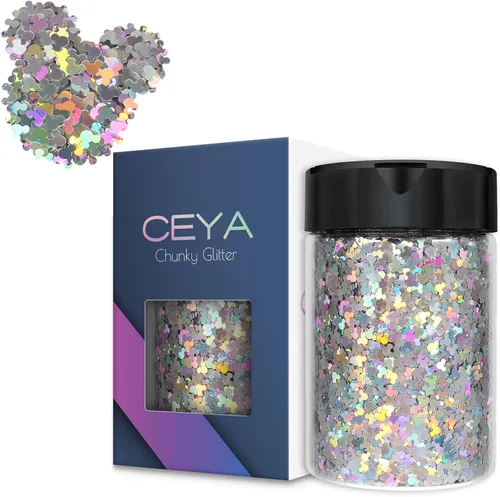 Miniatura 10 de Ceya Murciélago holográfico con purpurina de 0.197 in, 4.4 onzas / 4.41 oz láser negro con purpurina gruesa, escamas iridiscentes para uñas