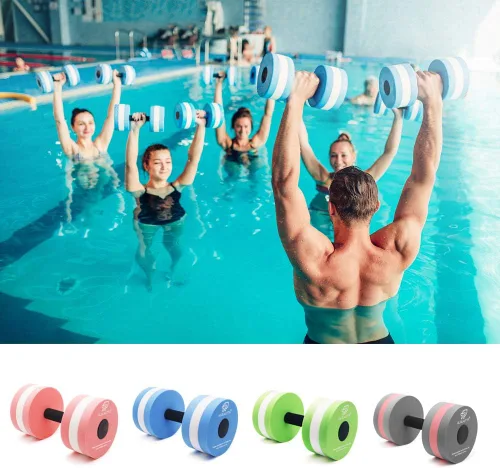 Miniatura 6 de Mancuernas acuáticas, 2 unidades, de espuma para ejercicio aeróbico en agua, mancuernas de resistencia para piscina, barras de mano para ejercicios