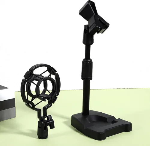 Miniatura 5 de Adjustable Desk Microphone Stand with Base Table Mic Rack for Office Meetings Recording with Shock Mount Holder and Spring Mic Clip Stable Plastic
