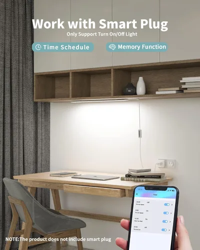 Miniatura 4 de ASOKO Luz para debajo del escritorio, iluminación LED regulable de 16 pulgadas para debajo del gabinete, luz de gabinete con enchufe USB