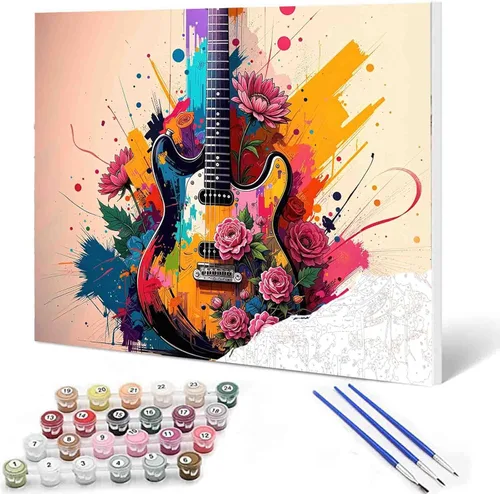 Miniatura 16 de Pintura por números, micrófono colorido, kit de pintura al óleo de lienzo para niños y adultos, pintura de dibujo de 16 x 20 pulgadas, pigmento