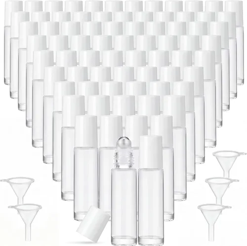 Miniatura 10 de Sumind 150 piezas de botellas de rodillo de aceite esencial de 10 ml de vidrio vacías con bolas de acero inoxidable a prueba de fugas con 5 embudos