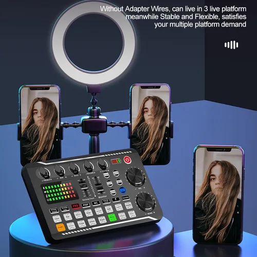 Miniatura 2 de Mezclador de audio, mezclador de audio profesional, cambiador de voz, tarjeta de sonido en vivo, reducción de ruido Bluetooth, cambiador de voz