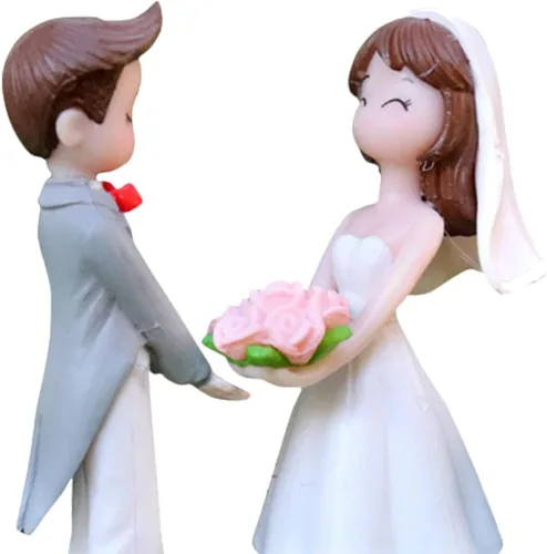 Miniatura 3 de Adornos de muñeca de pareja de boda de 1.9 pulgadas, figuras de novia y novio, adornos de resina para decoración de mesa de fiesta de boda