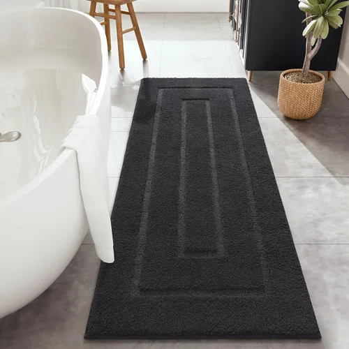 Miniatura 8 de HOMORE Alfombra de baño gris de 24 x 60 pulgadas, suave, absorbente, alfombra de pasillo de baño lavable, alfombras largas antideslizantes