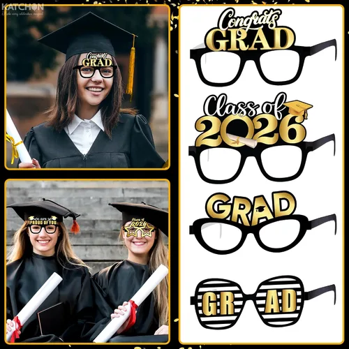 Miniatura 4 de KatchOn Gafas de graduación 2025 negras y doradas – Juego de 20 Accesorios para cabina de fotos Decoraciones de clase de 2025 Recuerdos