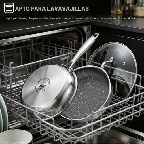 Miniatura 7 de imarku Sartenes antiadherentes, sartén de acero inoxidable de 12 pulgadas, sartén híbrida con tapa, sartén grande profunda, apta para lavavajillas