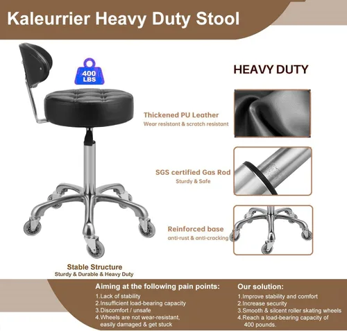 Miniatura 5 de Kaleurrier Silla Giratoria con Altura Ajustable, Taburete Resistente Hidráulico Rodante de Metal para Cocina, Salón, Bar, Oficina, Masaje